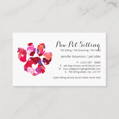 Heart Love Pet Sitter Grooming Paw Business Card