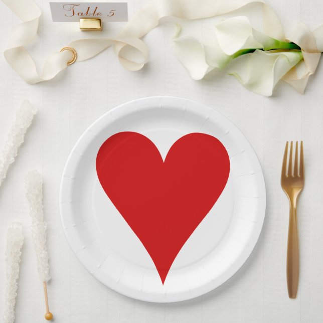 Heart Love Playing Card Shape Valentine's Day Paper Plates (Wedding)