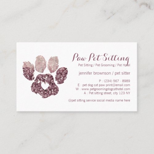Heart Love Quartz Pet Sitter Grooming Paw Business Card