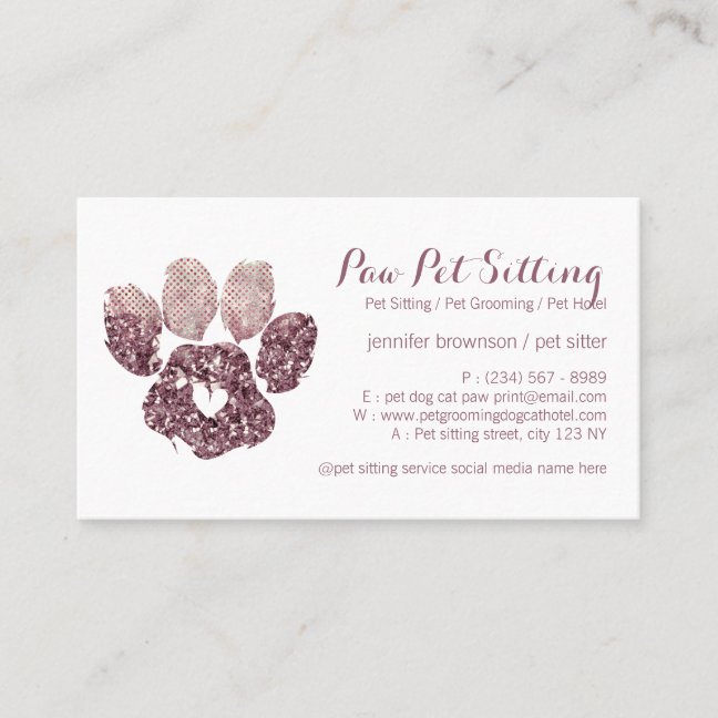Heart Love Quartz Pet Sitter Grooming Paw Business Card