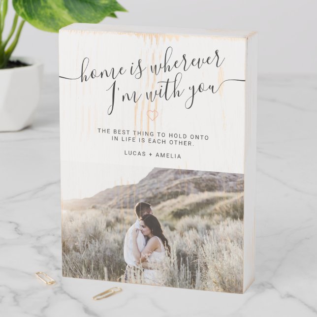 Heart Love quote home typography wedding photo Wooden Box Sign (In Situ Vertical)