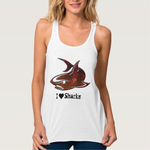 heart love sharks design beach sea tank top