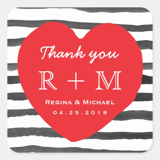 Heart Love Stripe Pattern Wedding Favor Sticker (Front)