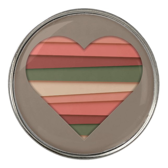 Heart Love Striped Valentine's Day Golf Ball Marker (Front)