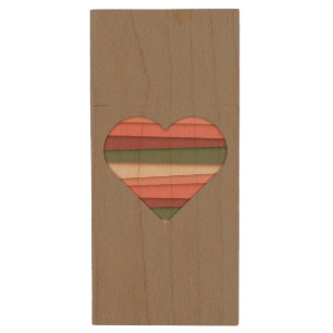 Heart Love Striped Valentine's Day Wood USB Flash Drive