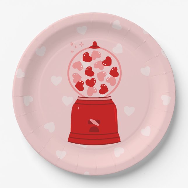 heart love valentine gumball machine gum paper plates (Front)