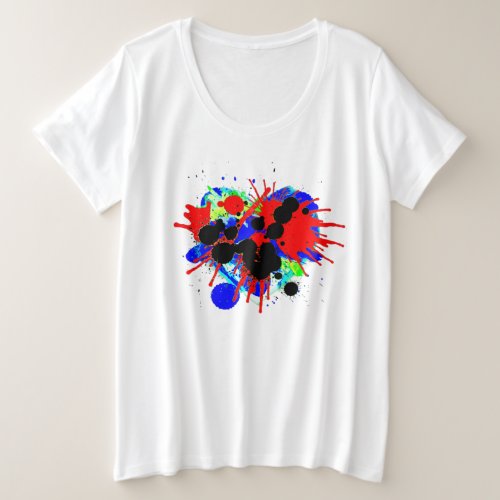 Heart Love Watercolor Brush Splatter Paint Rainbow Plus Size T_Shirt