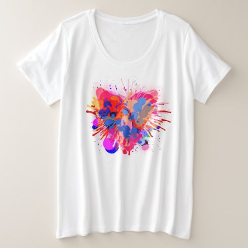 Heart Love Watercolor Brush Splatter Paint Rainbow Plus Size T_Shirt