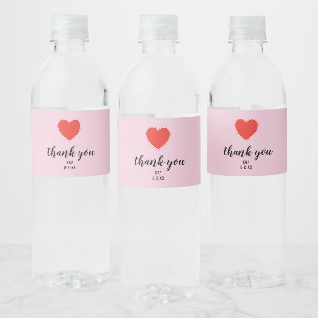 Heart Love Wedding Custom Favors Water Bottle Label (Bottles)