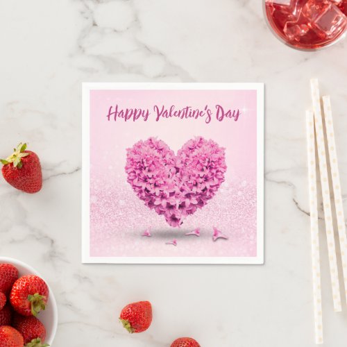 Heart Lovely Happy Valentines Day Pink Hyacinth Napkins