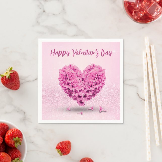 Heart Lovely Happy Valentine's Day Pink Hyacinth Napkins (Insitu)
