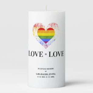 Heart Loving Memory Gay Lesbian LGBT Pride Funeral Pillar Candle