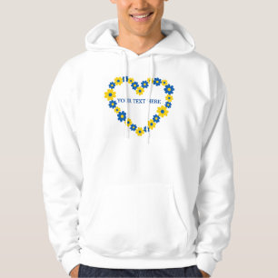 Heart made of blue and yellow flowers. Custom text Hoodie