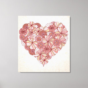 Heart made of hand drawn flowers canvas print