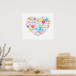 Heart Made of Hearts - Red Blue Green Pink Poster
