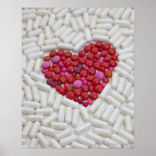 Heart made of red pills poster