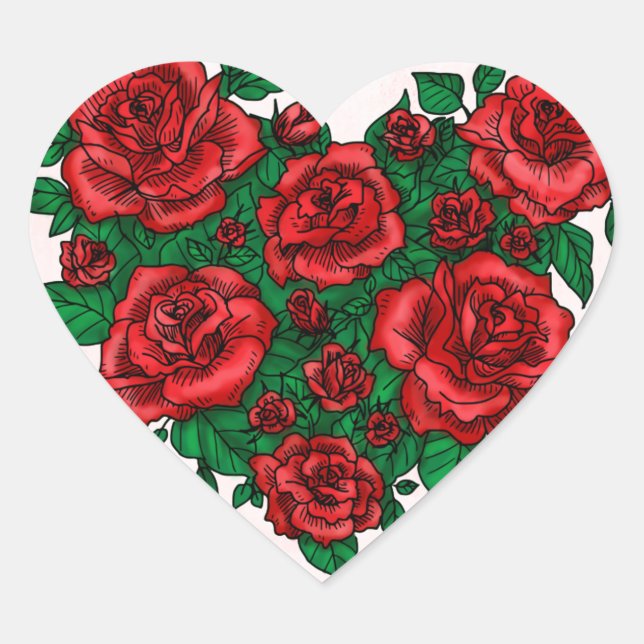 Heart made of red roses romantic valentine's love heart sticker (Front)