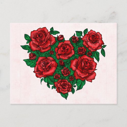 Heart made of red roses romantic valentines love holiday postcard