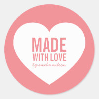 Heart Made with Love Editable Color Classic Round Sticker
