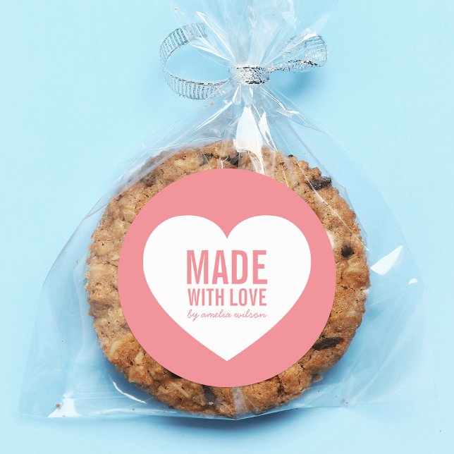 Heart Made with Love Editable Color Classic Round Sticker (Creator Uploaded)