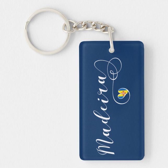 Heart Madeira Flag, I Love Madeira, Portugal Keychain (Front)