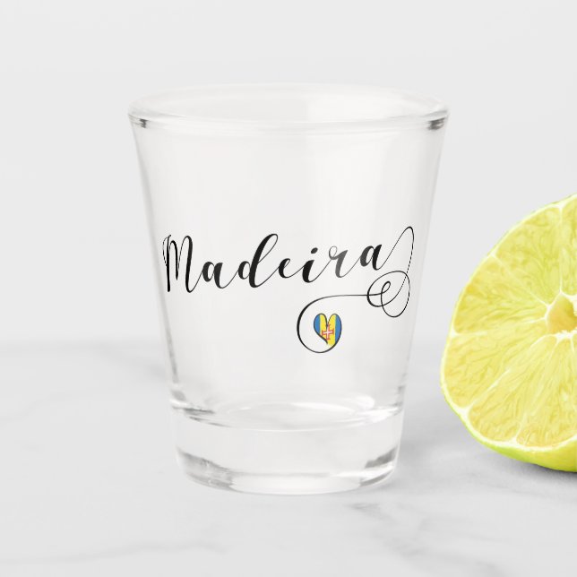 Heart Madeira Flag, I Love Madeira, Portugal Shot Glass (Front)