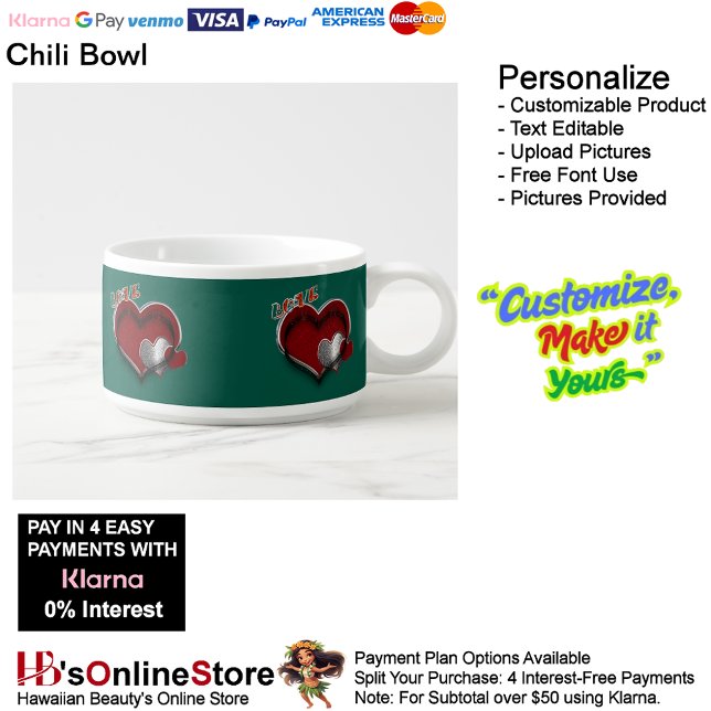 Heart Magic Dark Green Chili Bowl (Love Heart Green Glass Meal Chili Serving Bowl.)