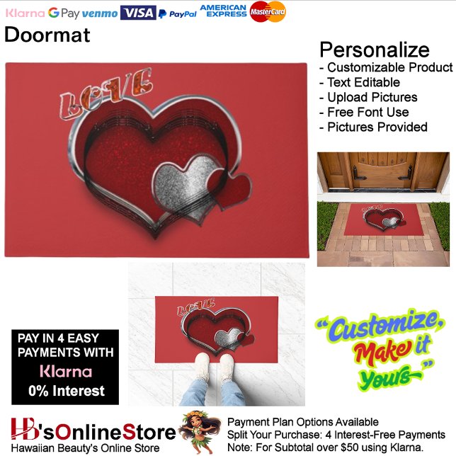 Heart Magic Door Mat  with Red Background (Heart Magic Door Mat with Red Background.)