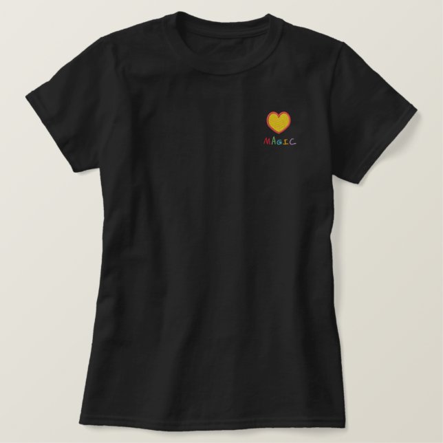 Heart Magic Embroidered Black Polo Shirt (Design Front)