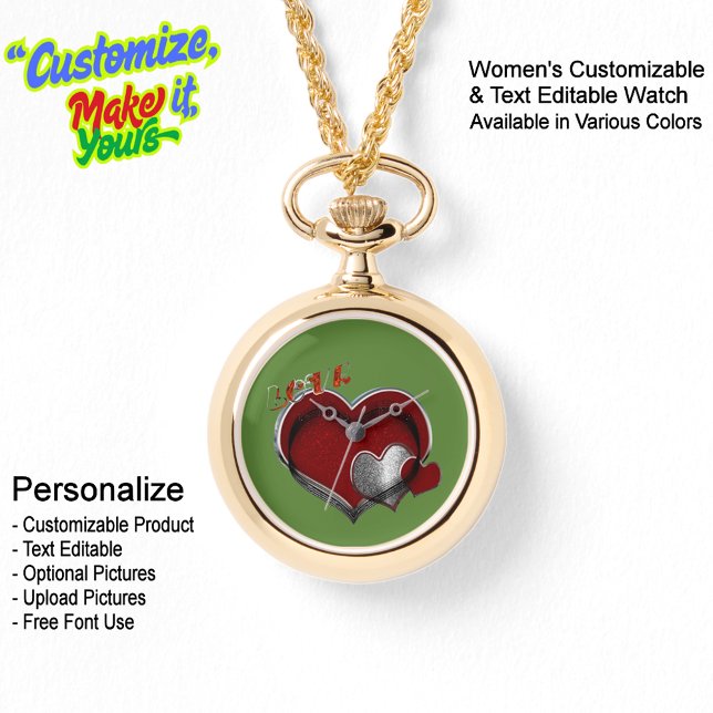 Heart Magic Gold Necklace Watch Green Face (Women's Heart Magic Gold Necklace Watch Featuring a Green Face.)