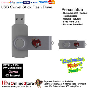 Heart Magic Gray USB Swivel Flash Drive 8 GB