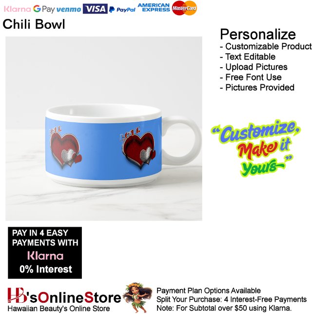 Heart Magic Light Blue Chili Bowl (Love Heart Blue Glass Meal Chili Serving Bowl.)