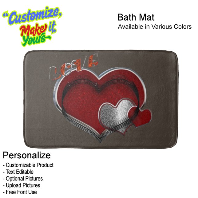 Heart Magic Love Bath Mat with a Brown Background (Heart Magic Love Bath Mat Featuring a Brown Background.)