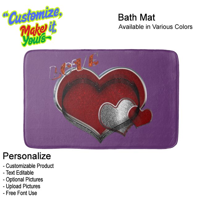 Heart Magic Love Bath Mat with a Purple Background (Heart Magic Love Bath Mat Featuring a Purple Background.
)
