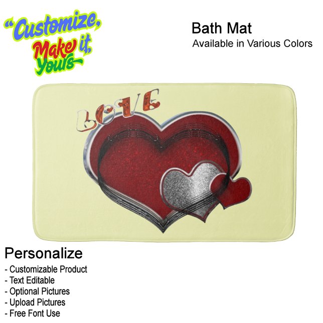 Heart Magic Love Bath Mat with Yellow Background (Heart Magic Love Bath Mat Featuring a Yellow Background.)
