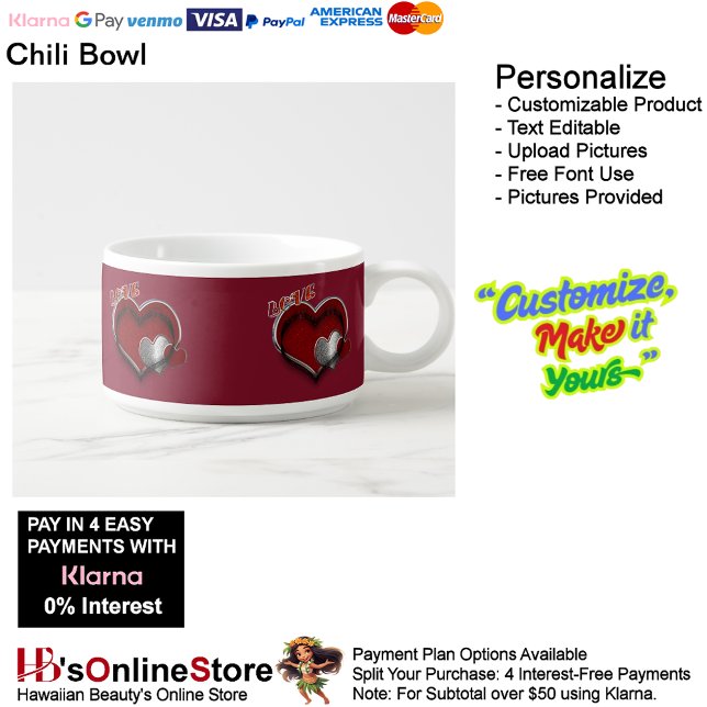 Heart Magic Maroon Chili Bowl (Love Heart Maroon Glass Meal Chili Serving Bowl.)