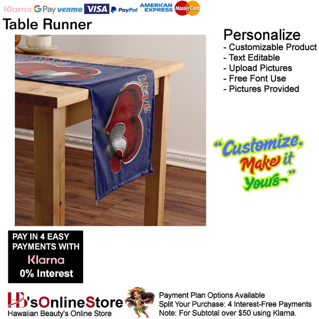 Heart Magic Navy Blue Table Runner Household Linen (Heart Magic Navy Blue Table Runner Household Linen.)