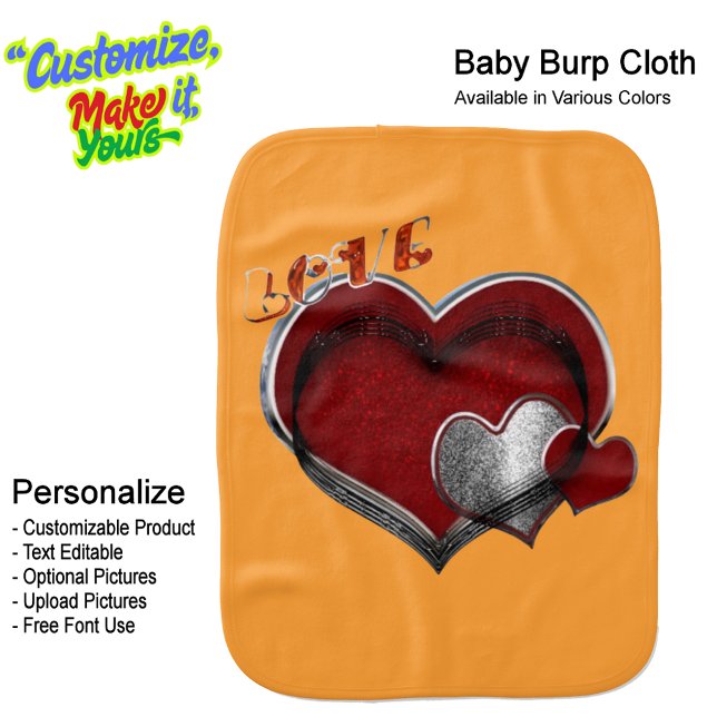 Heart Magic Orange Burp Cloth (Heart Magic Burp Cloth Featuring a Orange Background.
)