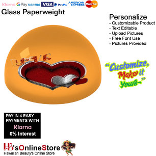 Heart Magic Orange Paperweight Dome