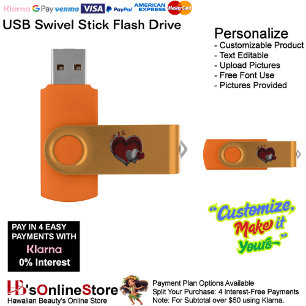 Heart Magic Orange USB Swivel Flash Drive Stick 8 