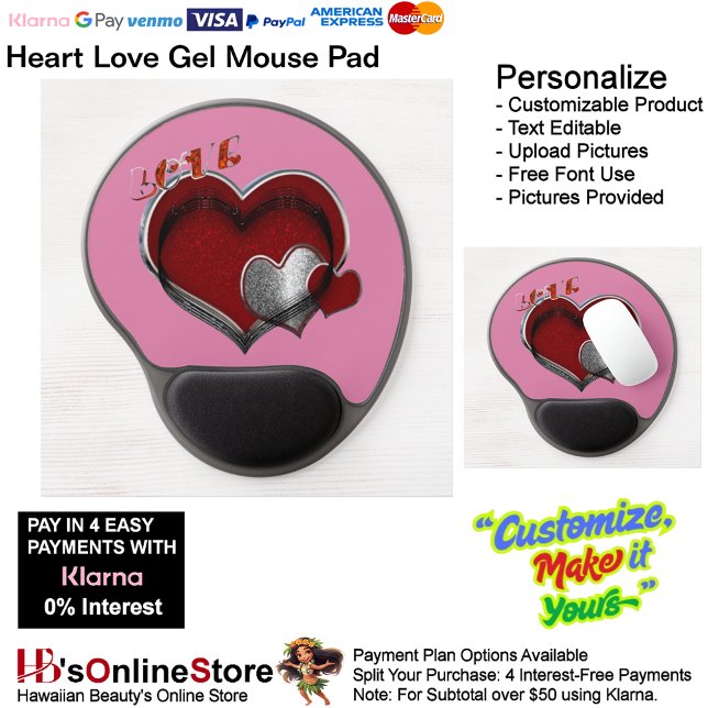 Heart Magic Pink Gel Mouse Pad (Love Heart Computer Accessory Gel Mouse Pad with Pink Background.)