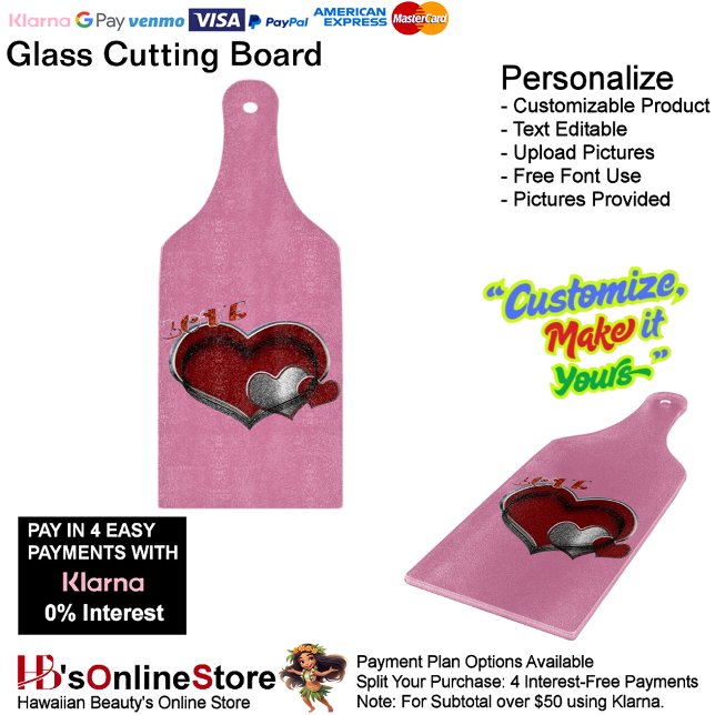 Heart Magic Pink Glass Cutting Board Paddle (Love Heart Pink Cooking Kitchen Glass Cutting Board.)