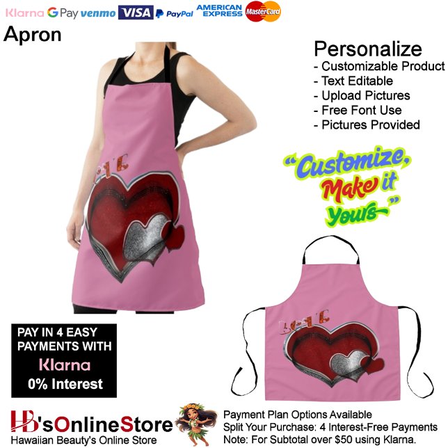 Heart Magic Pink Large Apron (Love Heart Pink Kitchen Cooking Mess Free Large Apron.)