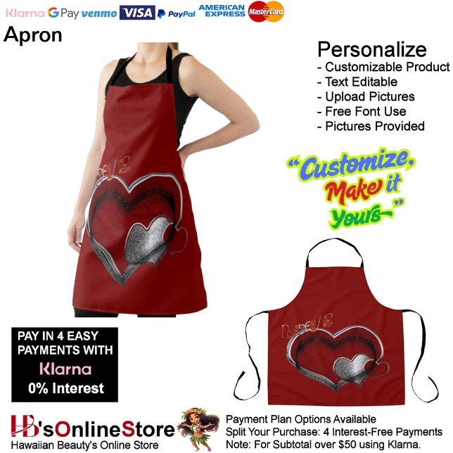 Heart Magic Red Large Apron (Love Heart Red Kitchen Cooking Mess Free Large Apron.)