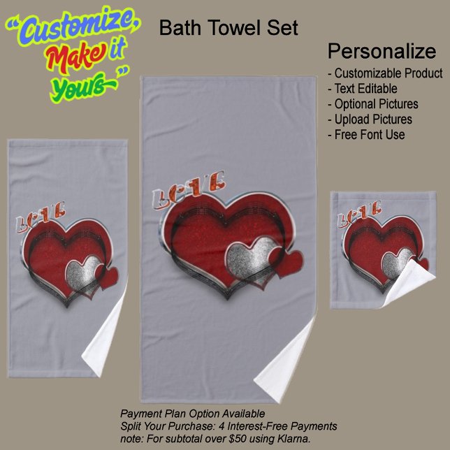 Heart Magic Silver Gray Bathroom Towel Set  (Heart Magic Bathroom Towel Set Featuring a Gray Background.)