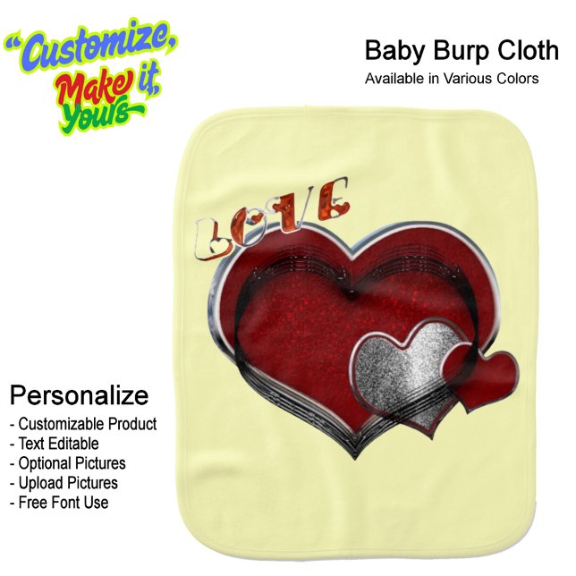 Heart Magic Yellow Burp Cloth (Heart Magic Burp Cloth Featuring a Yellow Background.)