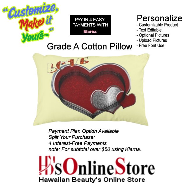 Heart Magic Yellow Cotton Pillow  (Heart Magic Love Cotton with Yellow Background.)