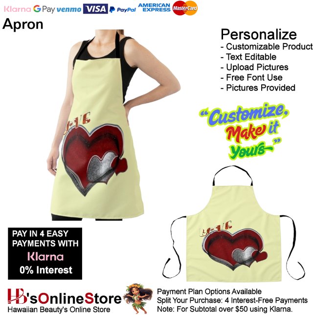 Heart Magic Yellow Large Apron (Love Heart Yellow Kitchen Cooking Mess Free Large Apron.)