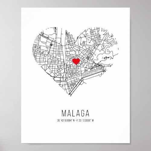 Heart Malaga City Map Spain Poster