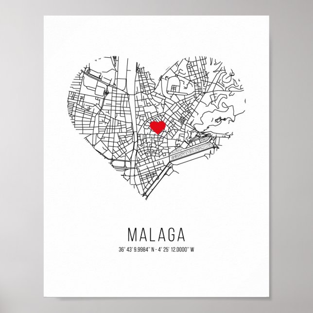 Heart Malaga City Map (Spain) Poster (Front)